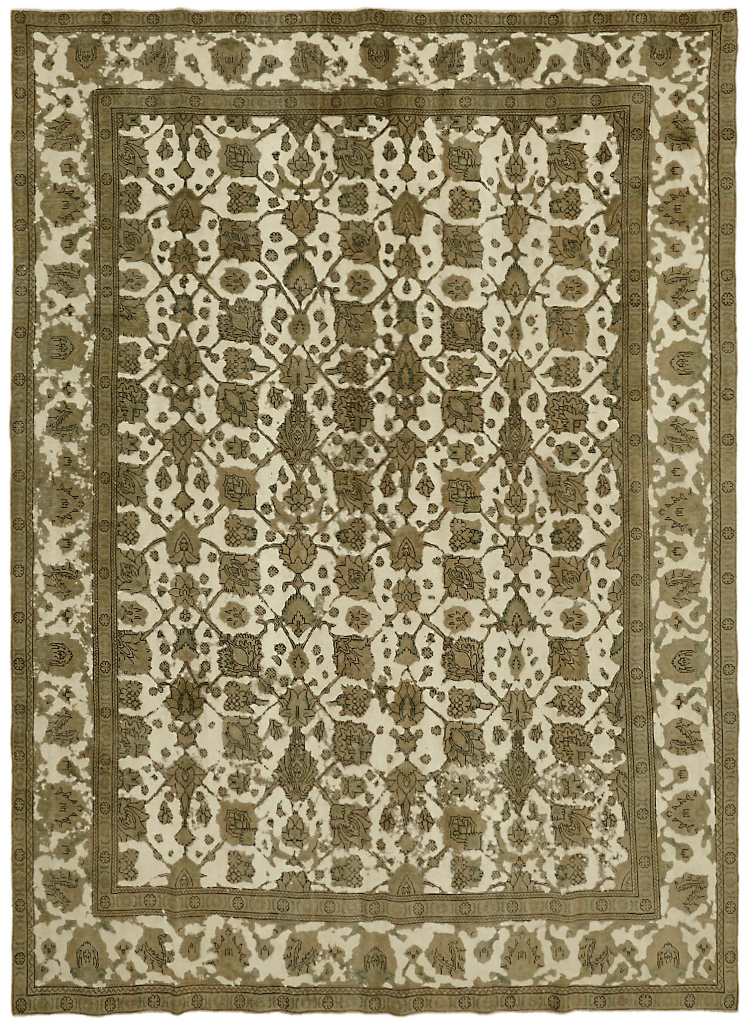 Hand-Knotted Anatolian Antique 1970s 280 cm x 376 cm Beige Wool Carpet