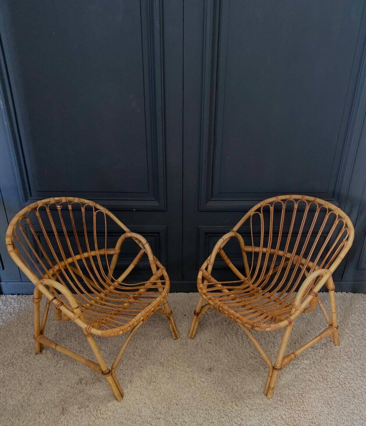 Paire de fauteuils en rotin, travail français 1960