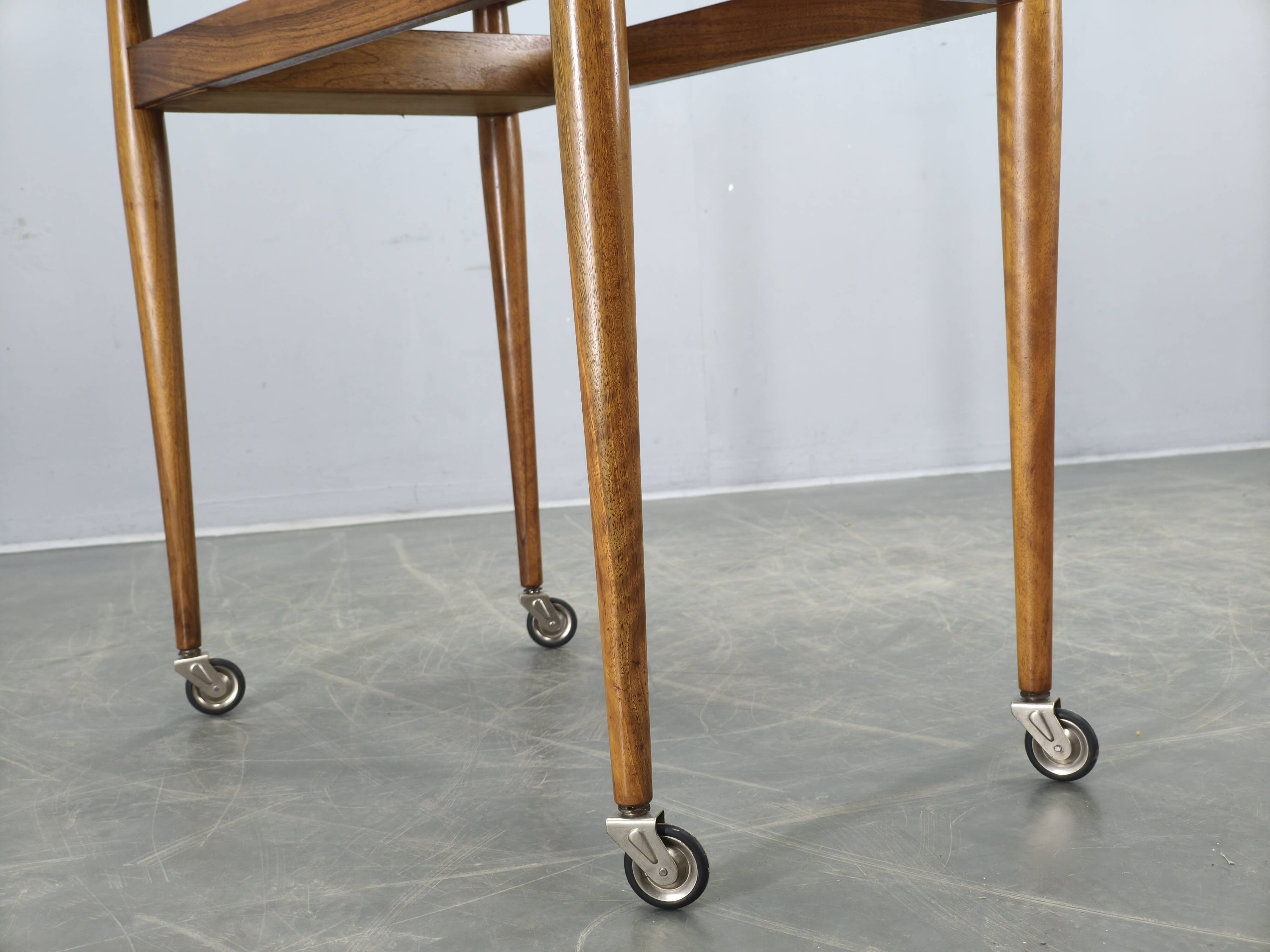 Mid Century Walnut Serving Cart, Czechoslovakia, 1970s