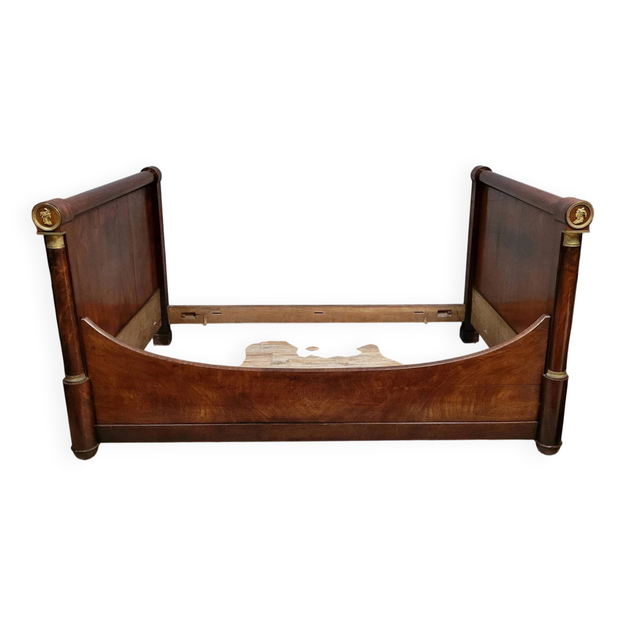 Rare Empire period mahogany bed with gilt bronze profiles circa 1800