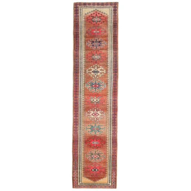 Vintage Turkish Oushak Handmade Wool Cotton Red Runner 87x369