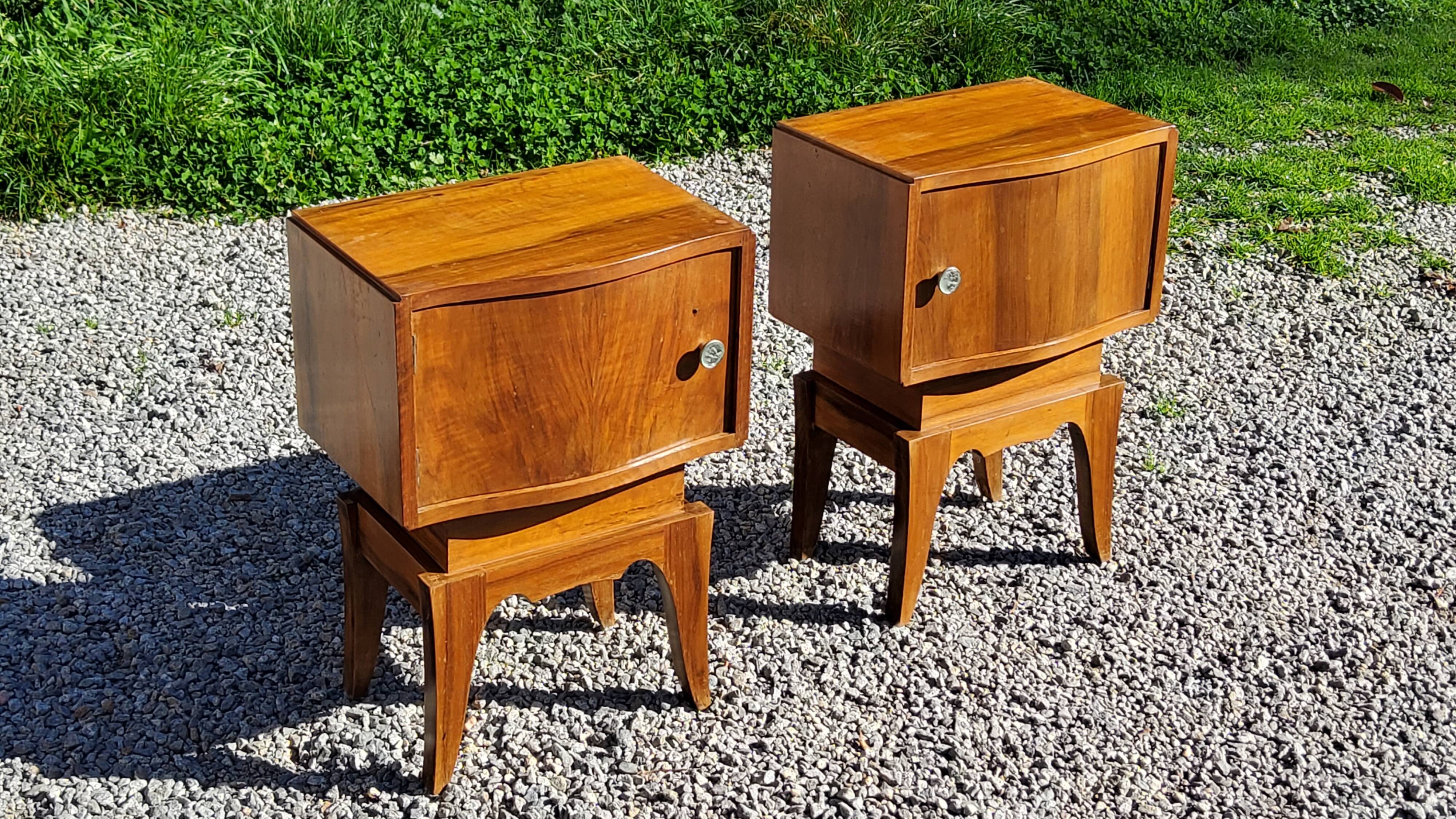 Pair of vintage 50s walnut bedside tables