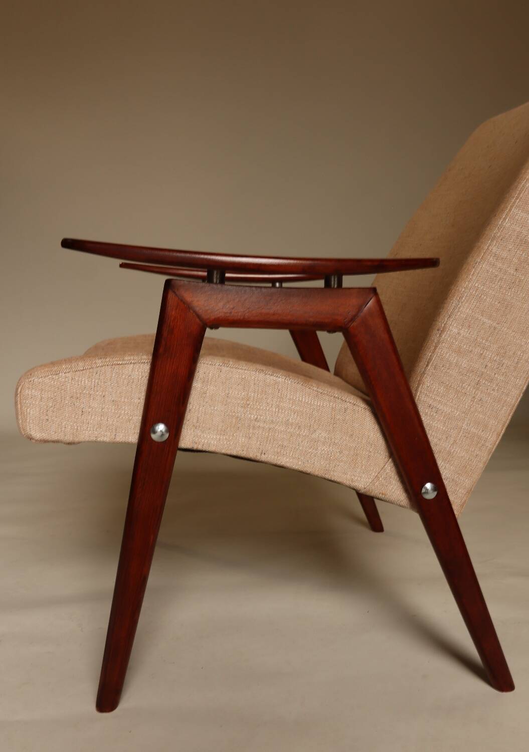 Vintage armchair design by J. Smidek mid century modern design chair tissu beige