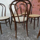 Set of 6 bistro chairs canned in curved wood N°18