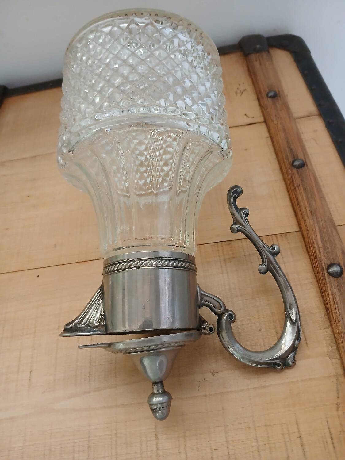 Antique pewter and glass carafe