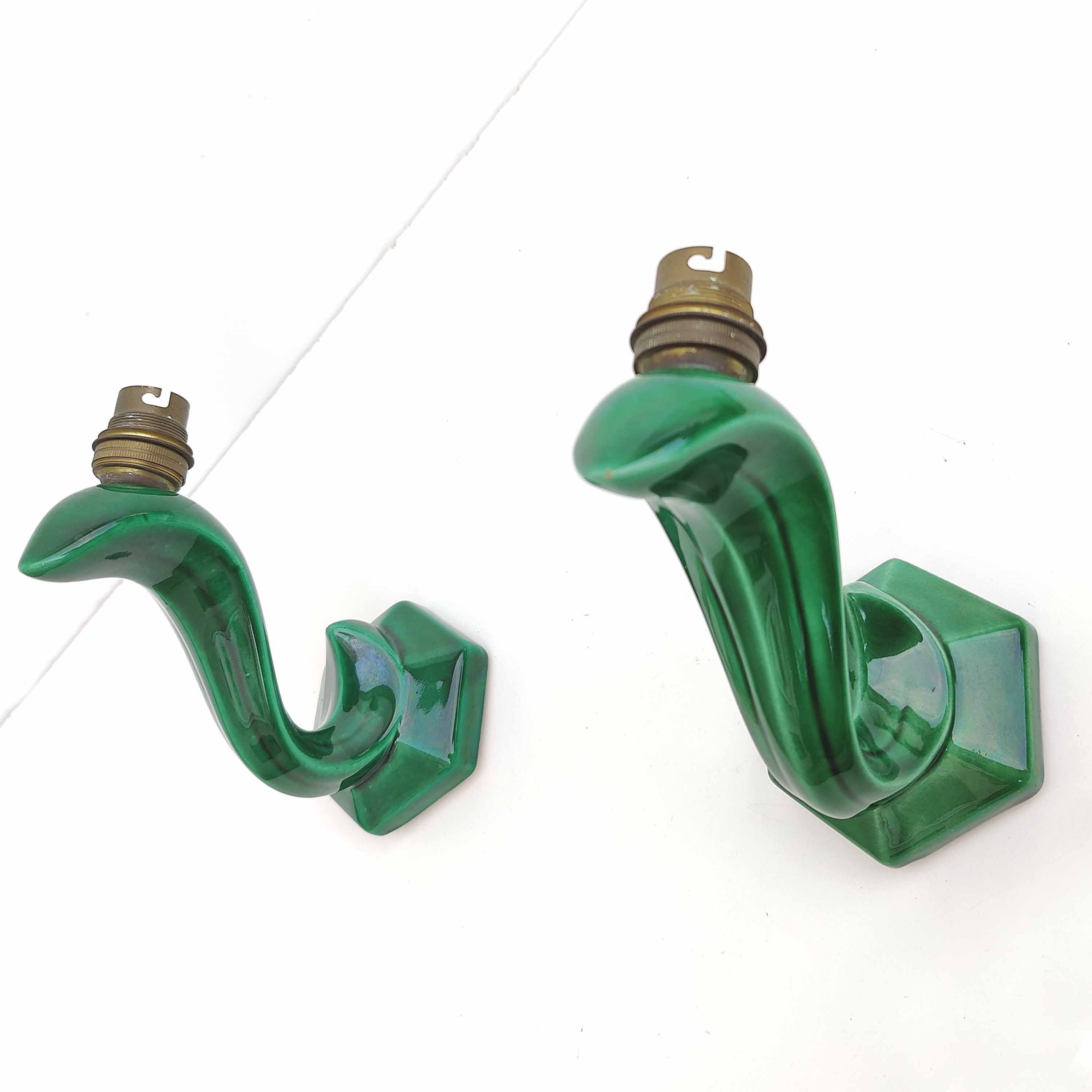 Art deco wall lamps in green ceramic