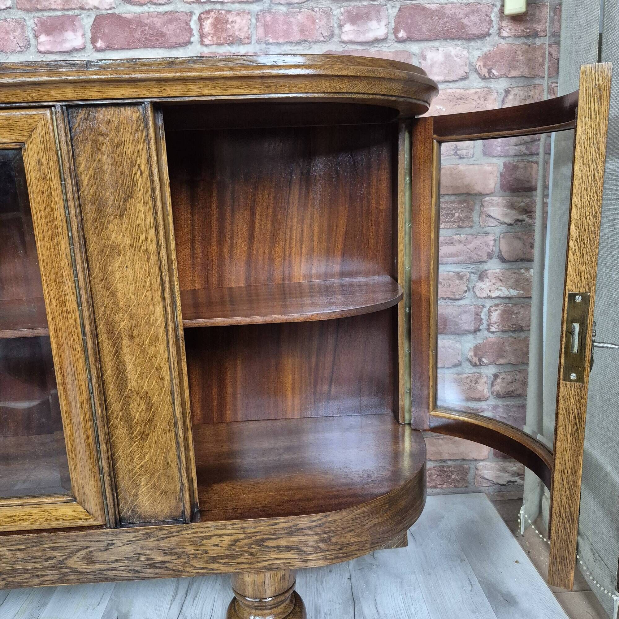 Restored Art Deco Low Display Cabinet TV Console Curved Glass 1930s