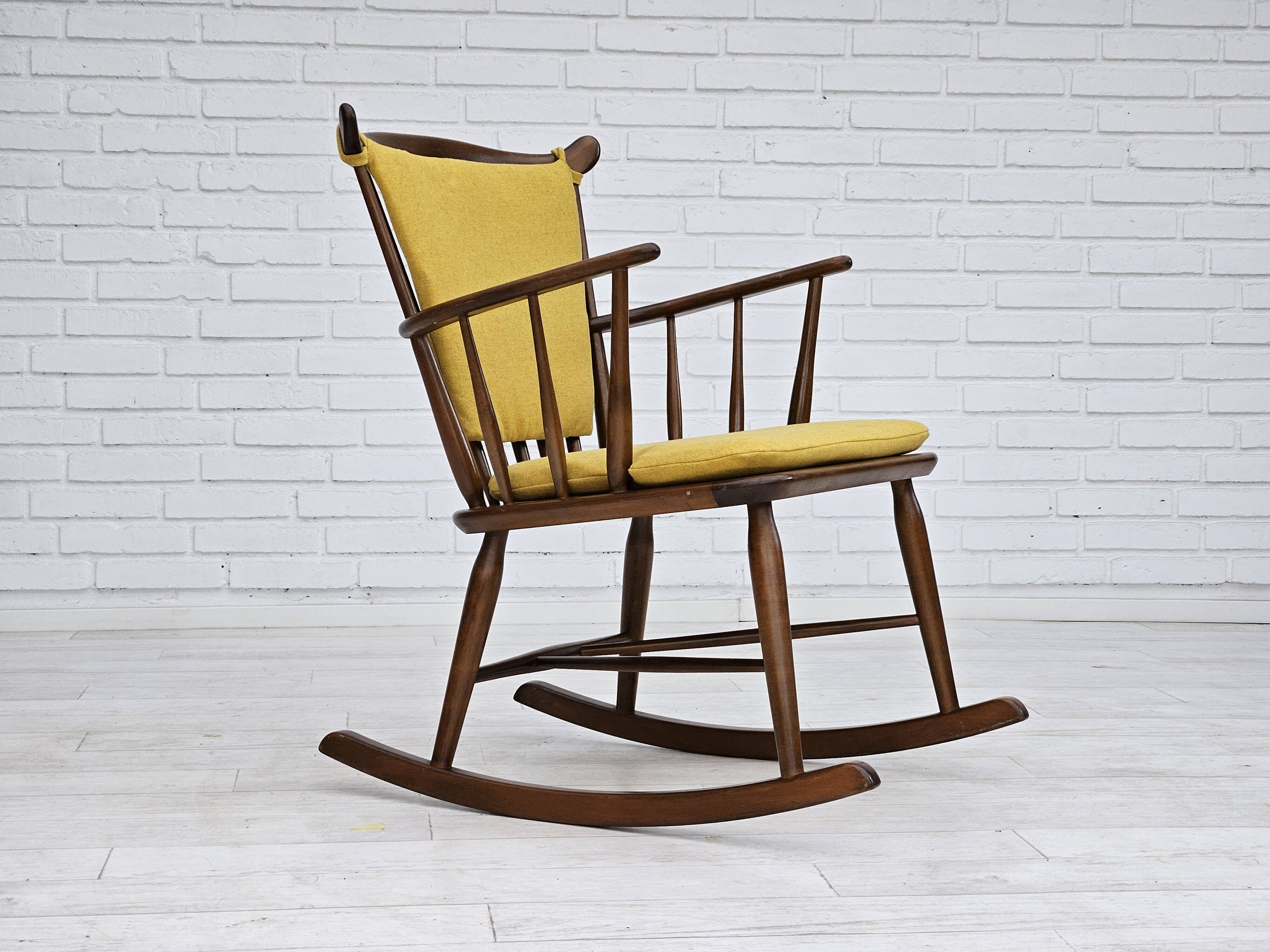 1960-70s, Danish design by Farstrup Stolefabrik, reupholstered rocking chair.