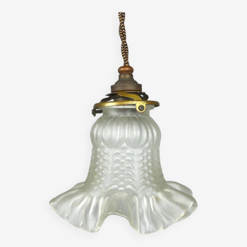 Lampe à suspension tulipe française en verre dépoli du milieu du siècle, 1950