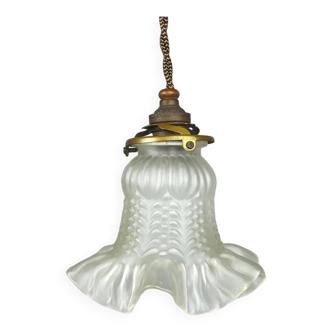 French mid century frosted glass tulip hanging lamp, 1950s
