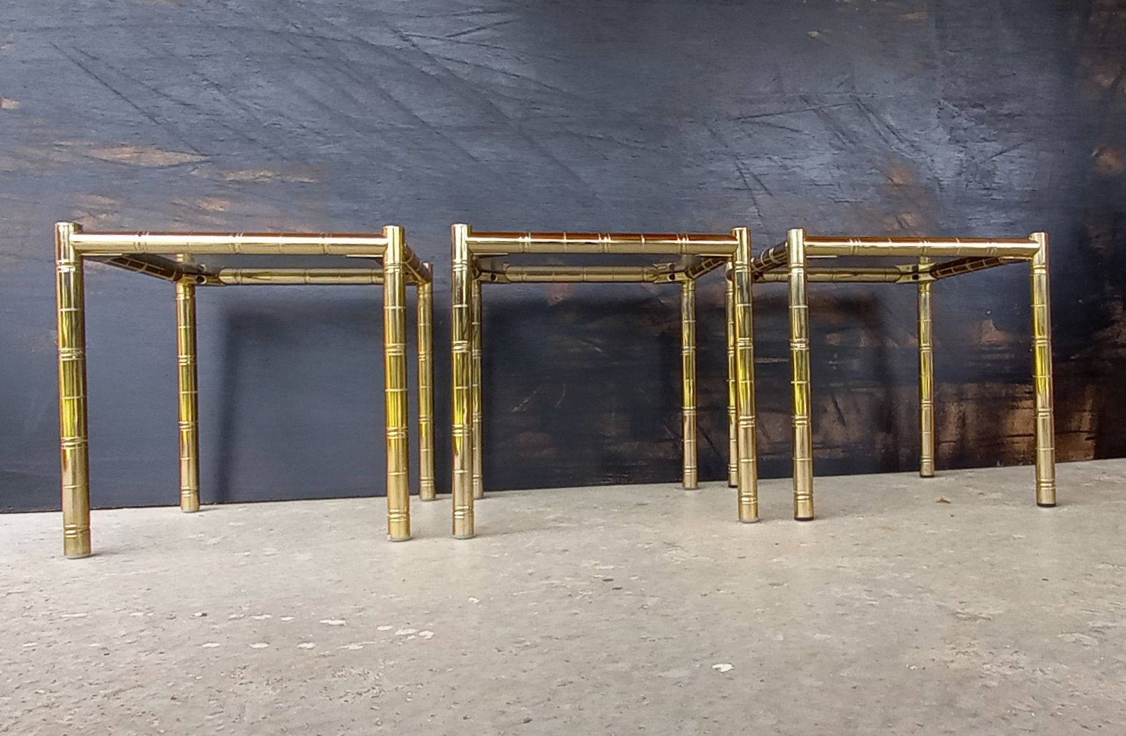 Vintage lancel house, 3 ends of sofa / side tables, in gilded brass bamboo way tbe.