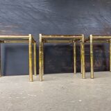 Vintage lancel house, 3 ends of sofa / side tables, in gilded brass bamboo way tbe.