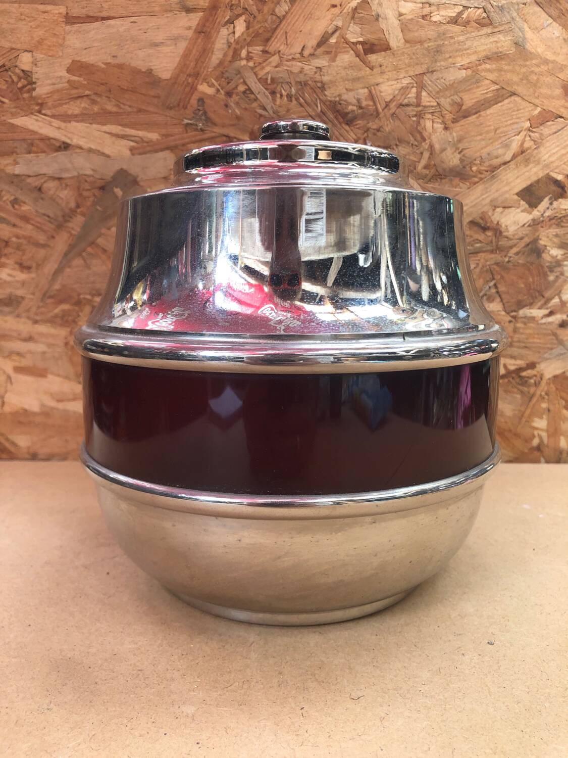 Old deco maella ice bucket red plastic & chrome made in spain