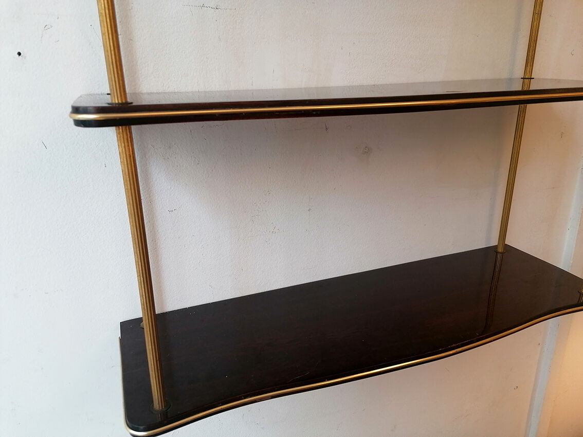 Wood shelf varnished and brass 1960