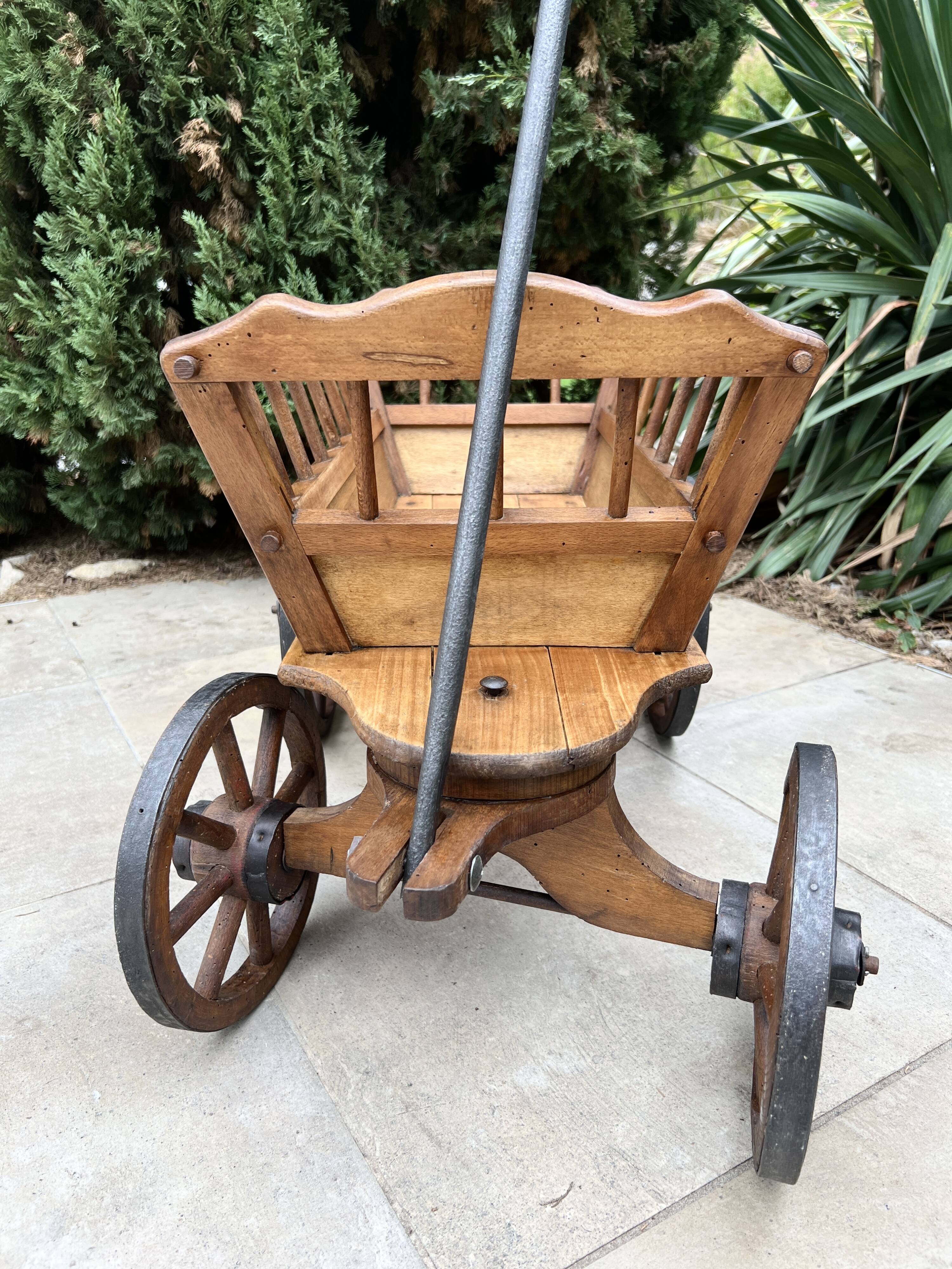 19th century cart in wood and wrought iron, garden cart, storage