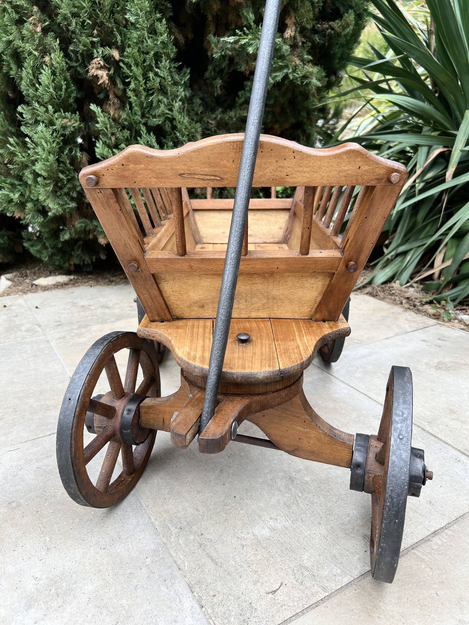 19th century cart in wood and wrought iron, garden cart, storage
