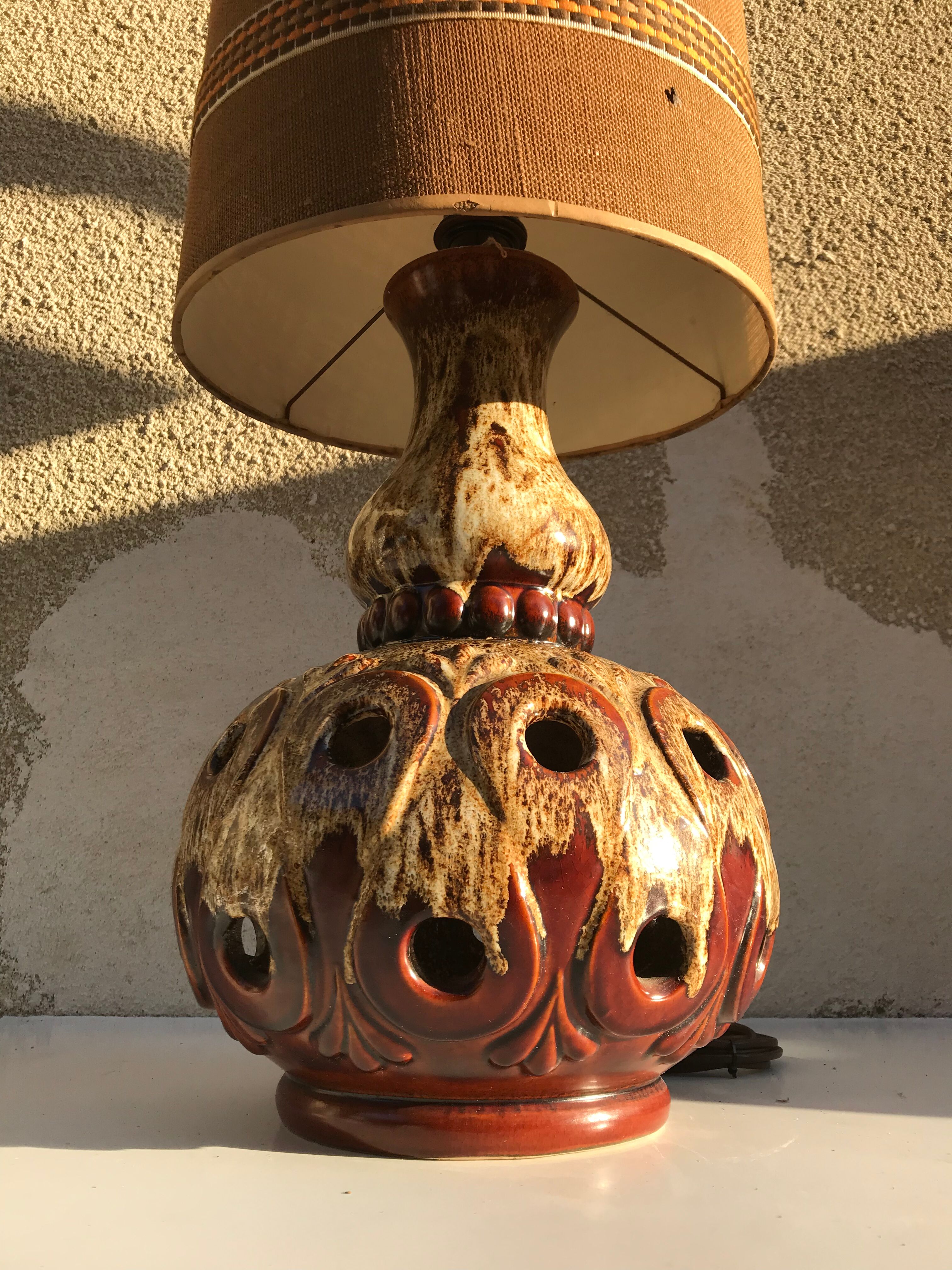 Ceramic brown beige germany + lampshade 70s vintage #3 floor lamp