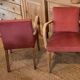 Pair of vintage bridge armchairs in solid raw wood and old pink
