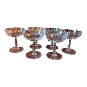 6 1920's crystal champagne glasses