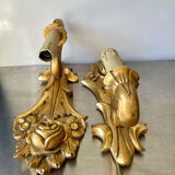 Pair of vintage gilded wood electric wall sconces