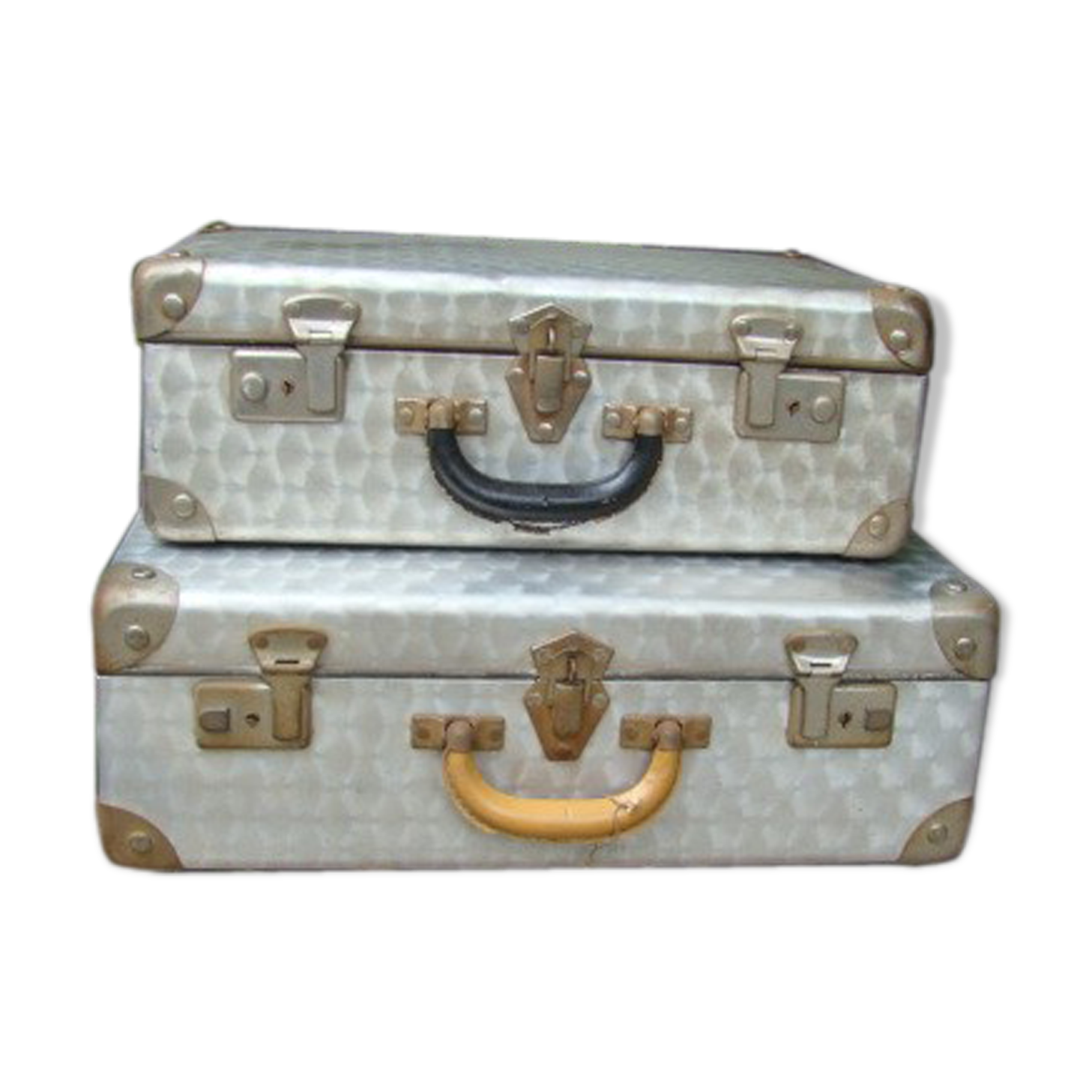 Lot of two old aluminum suitcase