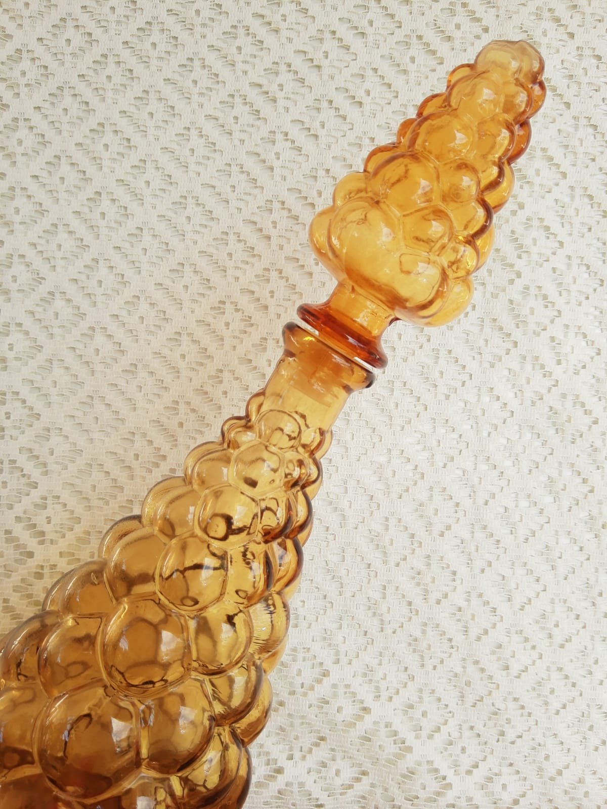 Italian decanter made of amber yellow empoli glass grape-shaped bubbles - vintage