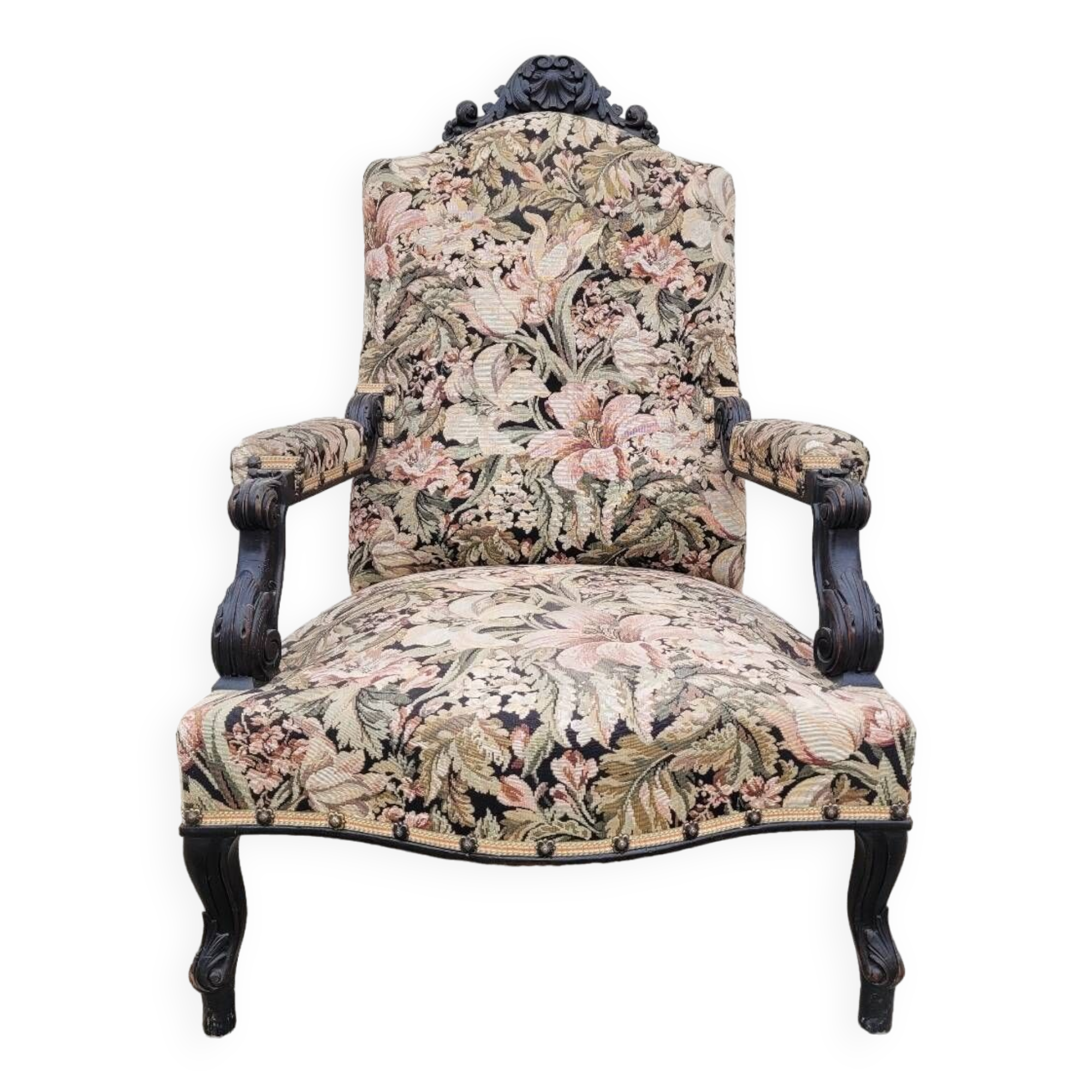 Napoleon III period armchair with floral tapestry, 19th century