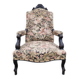 Fauteuil d'époque Napoléon iii tapisserie fleuris 19eme