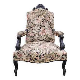 Napoleon III period armchair with floral tapestry, 19th century