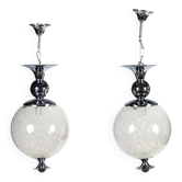 Group of 2 chrome metal and glass lamps, Italy, 1960s