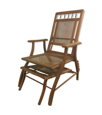 Chaise longue en bois et cannage | Selency