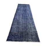 Distressed Turkish Narrow Runner 316 X 98 cm Wool Vintage rug, Over-dyed Navy Blue