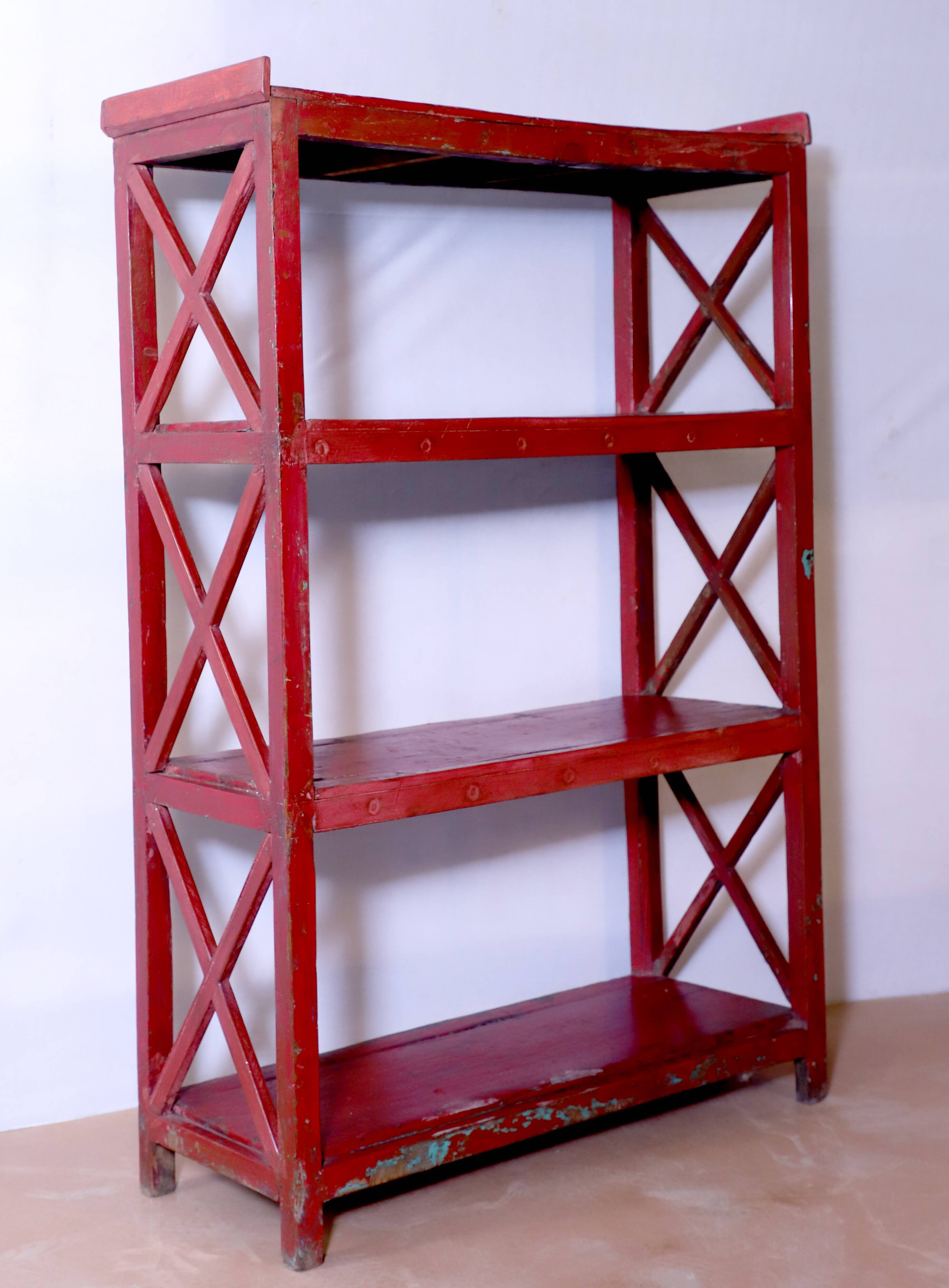 Burmese teak bookcase with original red patina