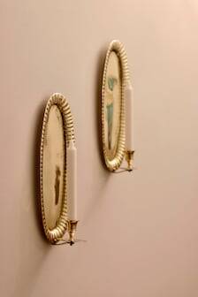 Vintage Swedish Oval Brass Wall Sconces
