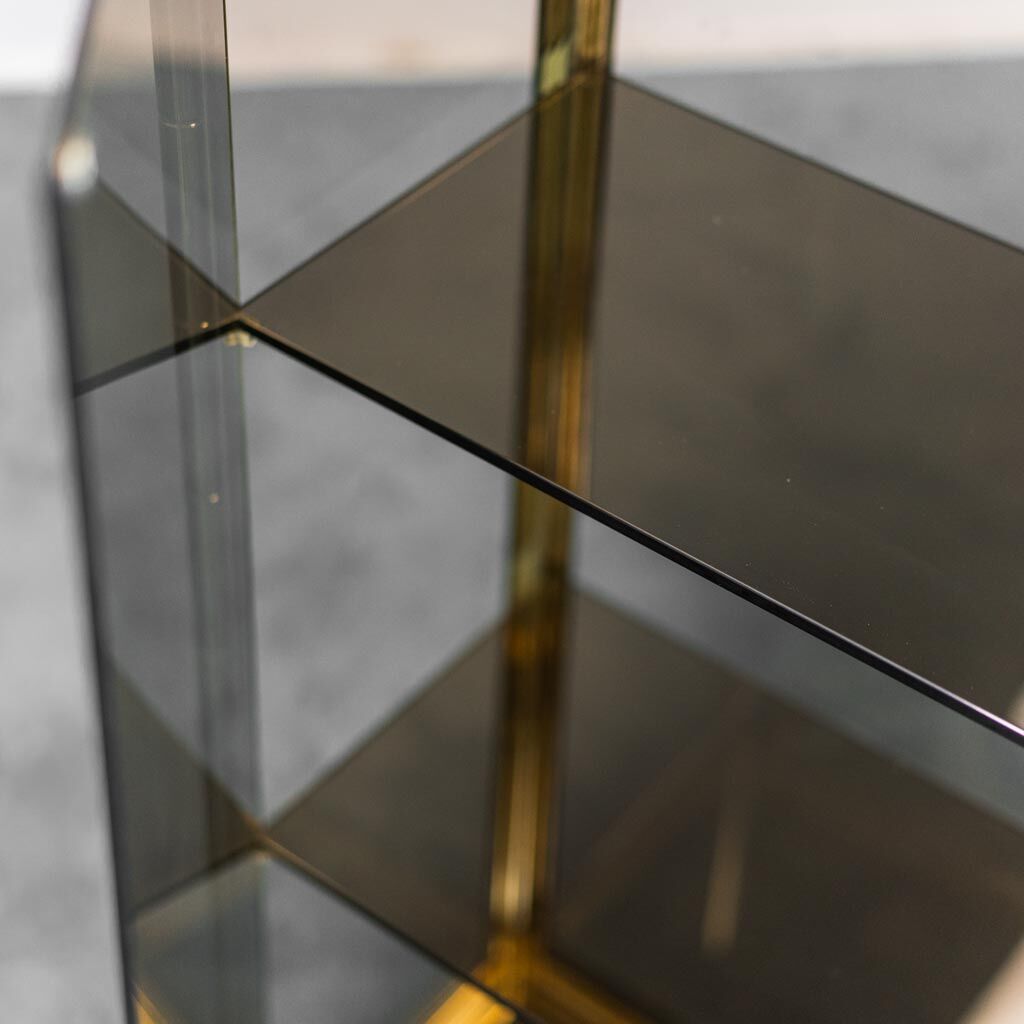 Showcase gold metal smoked glass 70s modern vintage