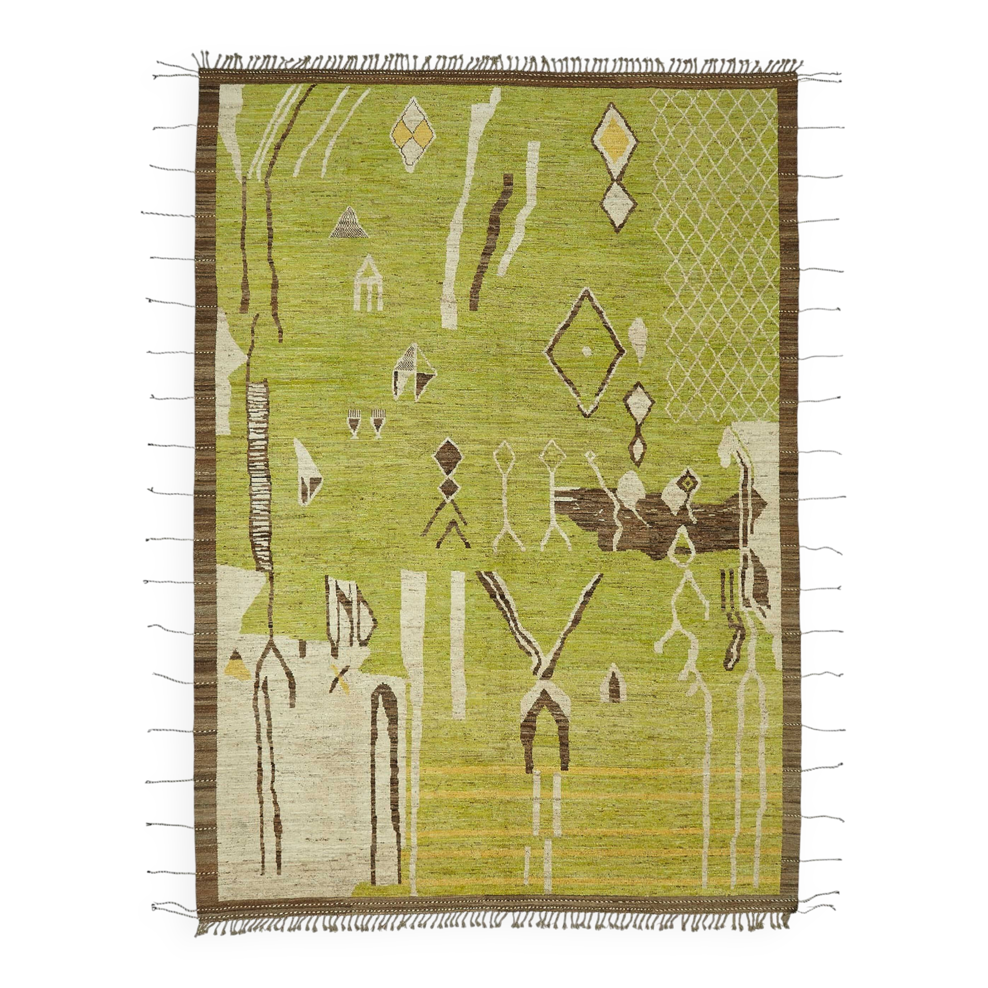 Handmade Tribal Decorative 309 cm x 430 cm Green Wool Carpet