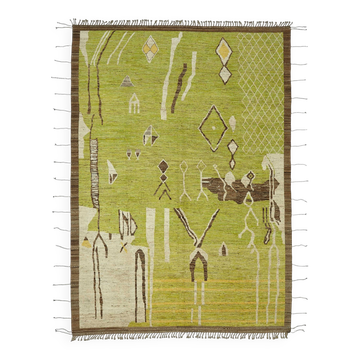 Tapis décoratif tribal en laine verte fait main 309 cm x 430 cm