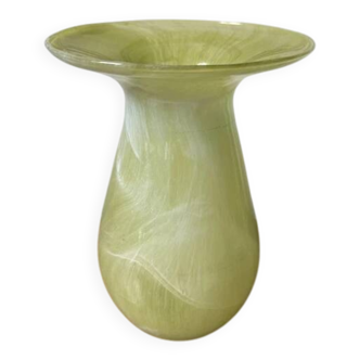 Yellow glass vase, hand-painted using the cold technique