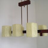 Vintage Retro Scandinavian Style 6 Light Teak Brass & Perspex Chandelier 4444