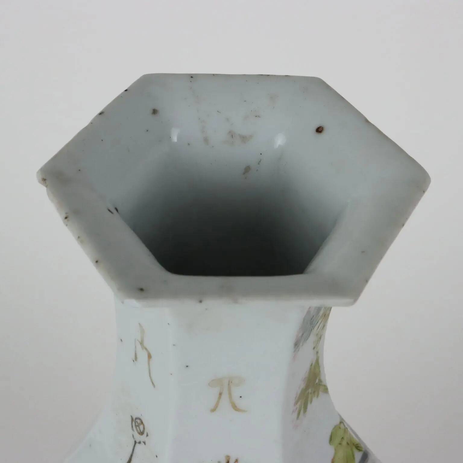 Antique hexagonal baluster vase in glazed porcelain, China, 1910-1920