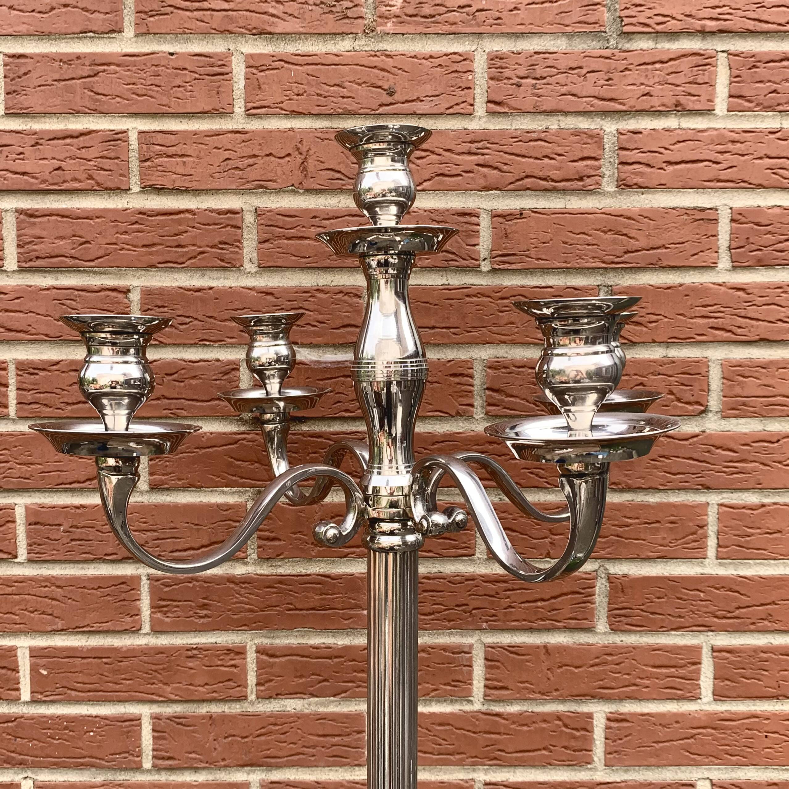 Antique large five-armed chrome-plated steel candlestick - 76cm