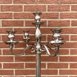 Antique large five-armed chrome-plated steel candlestick - 76cm