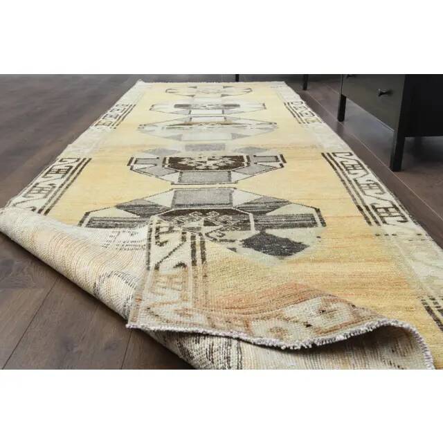 1970s Turkish Oushak Handmade Wool Cotton Orange Runner 112x374