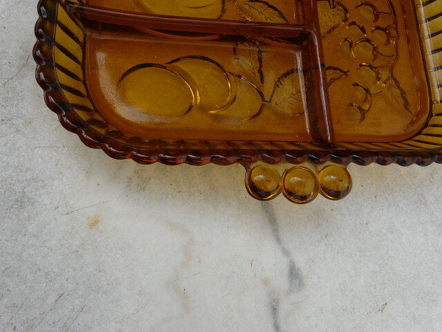 Aperitif dish servant compartments smoked molded glass 60s