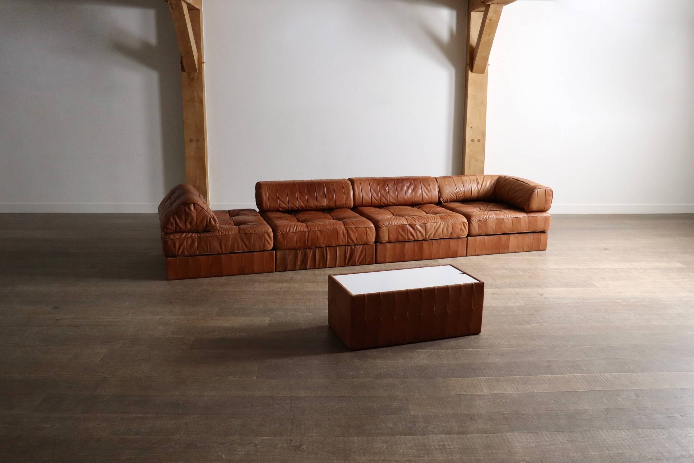 De Sede DS 88 Modular Sofa In Cognac Patchwork Leather, Switzerland 1970s