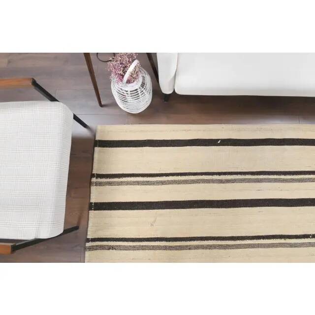 Vintage Turkish Hand-Knotted Wool Cotton Beige Kilim Area Rug 155x330