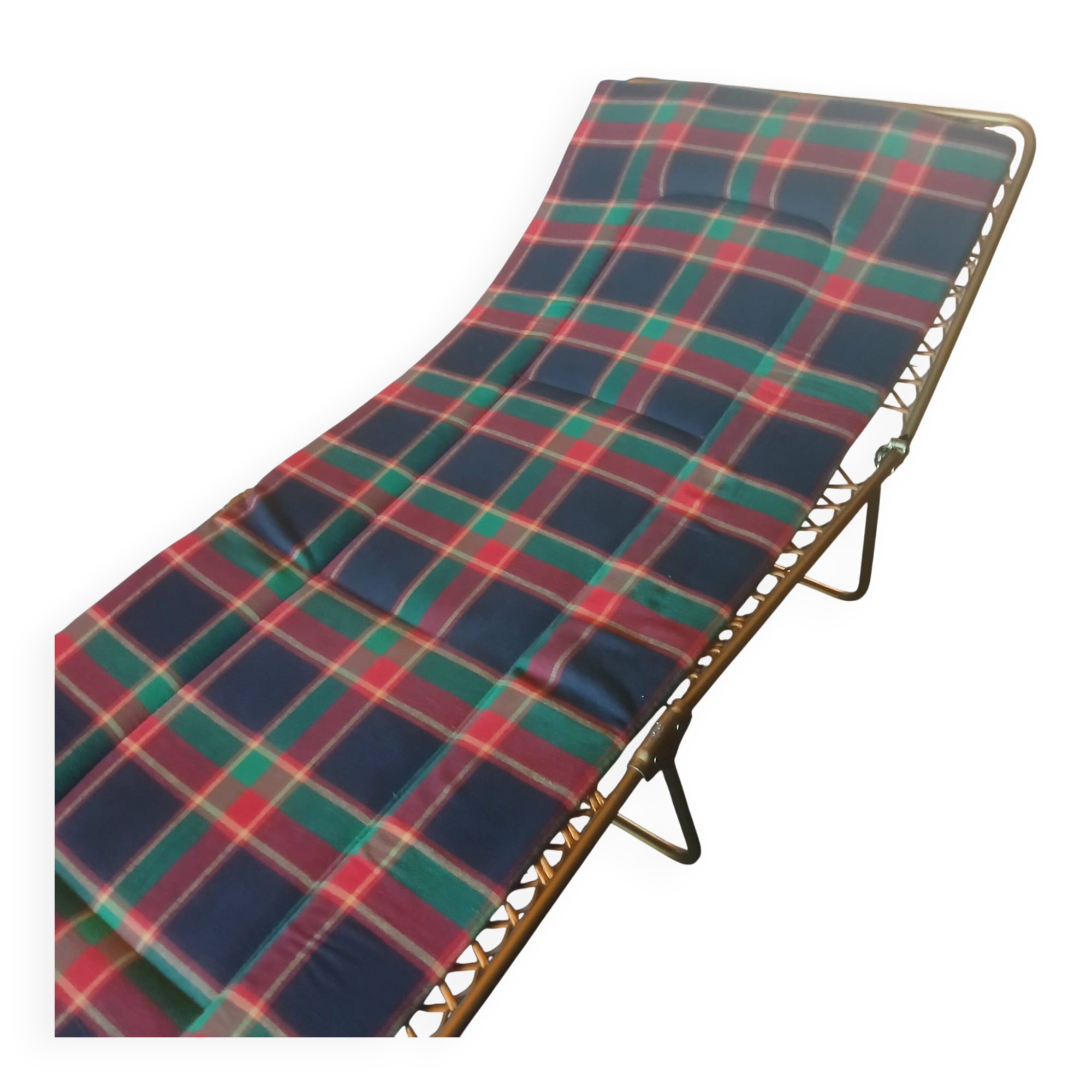 Lafuma vintage 1970s camp bed – foldable – tartan green – camping c