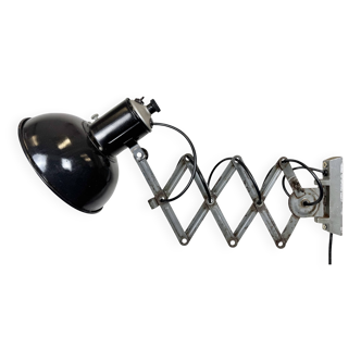 Industrial Black Enamel Scissor Wall Lamp, 1950s