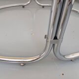 Large vintage modular oval dining table in smoked glass and chromed metal, Space Age style, 70s