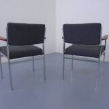 Vintage Square Tubular Rosewood and Steel Armchairs, Germany, 1960s, Set of 2